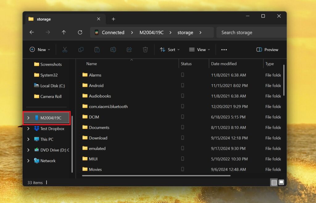 accessing mobile phone storage in file explorer windows 11