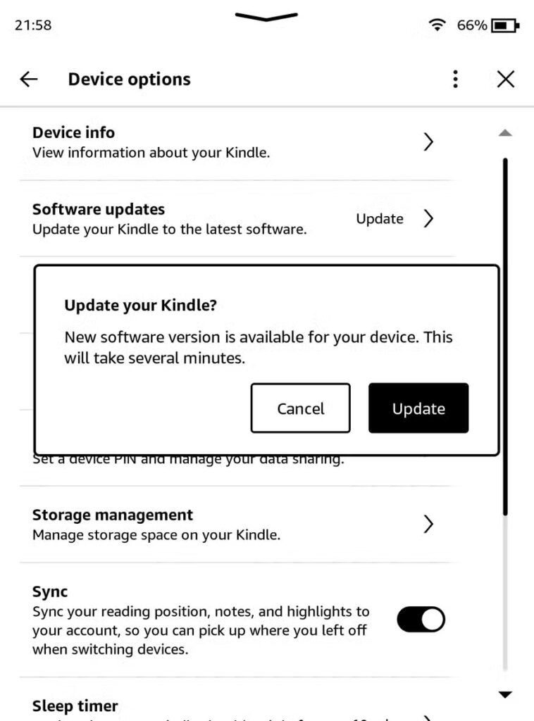 amazon kindle update modal 1